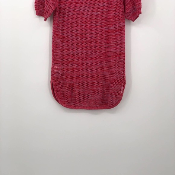 See by Chloe Blouse Rib Knit Openwork Scoop Neck Short Sleeve Curve Hem Pink 8 - Picture 7 of 9